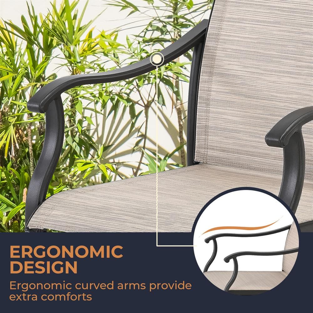 Brown 7-Piece Iron Patio Dining Set with Textilene Chairs
