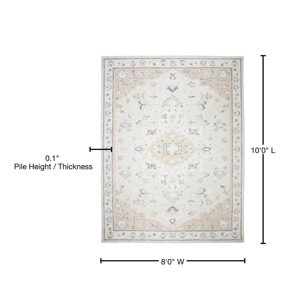 Beige and Ivory Handmade Wool Tufted 8' x 10' Area Rug