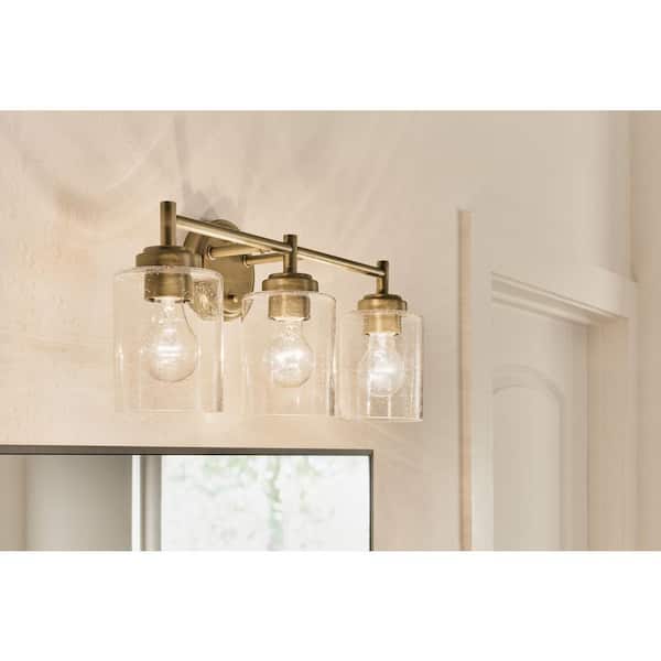 KICHLER Winslow 21.5 in. 3-Light Natural Brass Contemporary Bathroom Vanity Light with Clear Seeded Glass