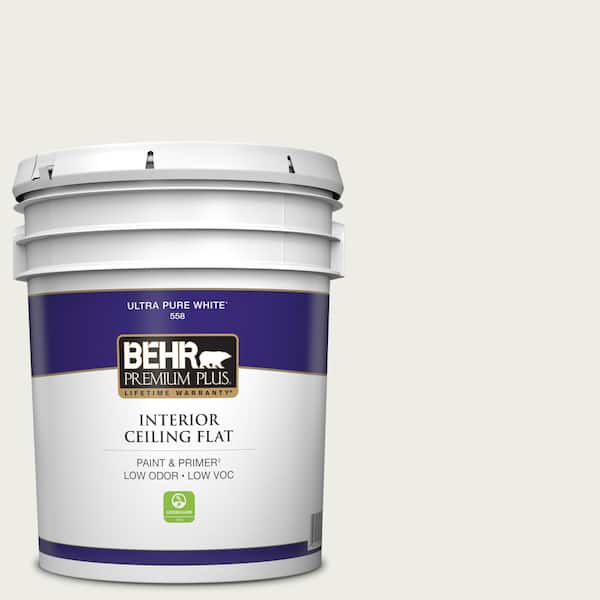 BEHR PREMIUM PLUS 5 gal. Designer Collection #DC-013 Harmonious White Ceiling Flat Interior Paint