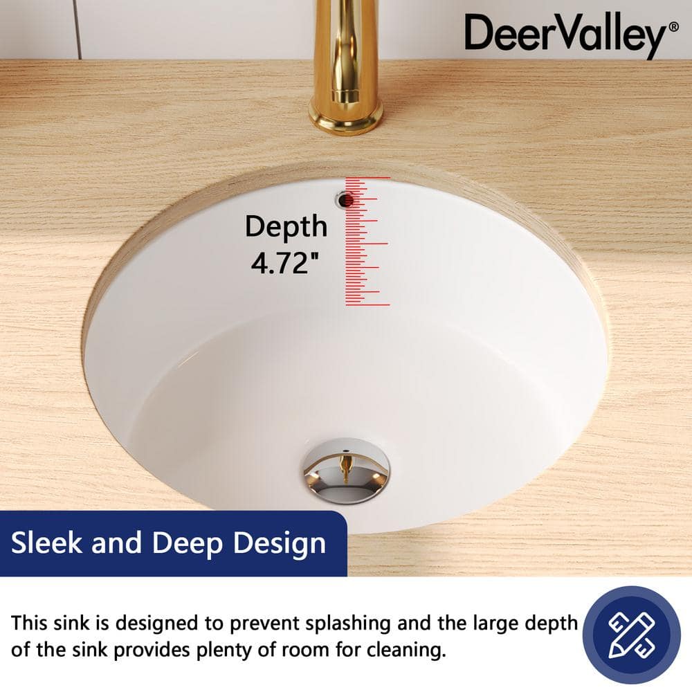16" White Ceramic Round Undermount Bathroom Sink with Overflow