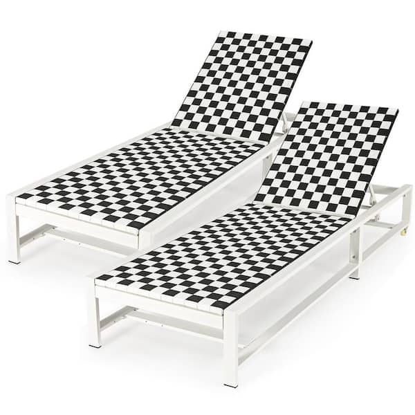 Costway 2-Piece Wicker Patio Outdoor Chaise Lounge Armrest Recliner Adjustable Height