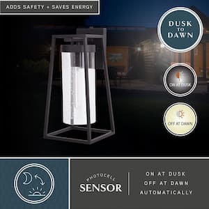 Nash 7.5-in Black Outdoor Modern Wall Lantern, Dusk to Dawn Photocell, 1-Light Wall Lamp Sconce with Clear Seeded Glass