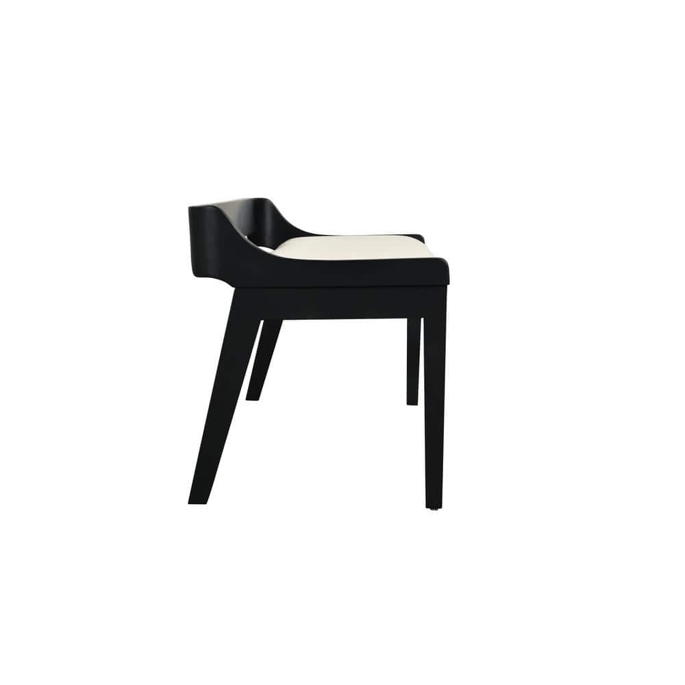 Rasmus 60" Black Rubberwood Dining Bench with Cream Faux Leather Seat