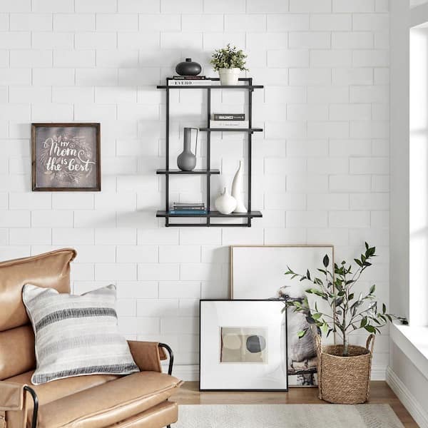 DANYA B Rhodes 34.5 in. 4-Tier Windowsill Wall Shelf with Black