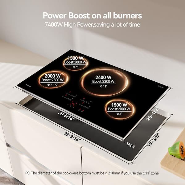 30 in. 4-Elements Glass Top Induction Cooktop in Black with Boost Function and Touch Control