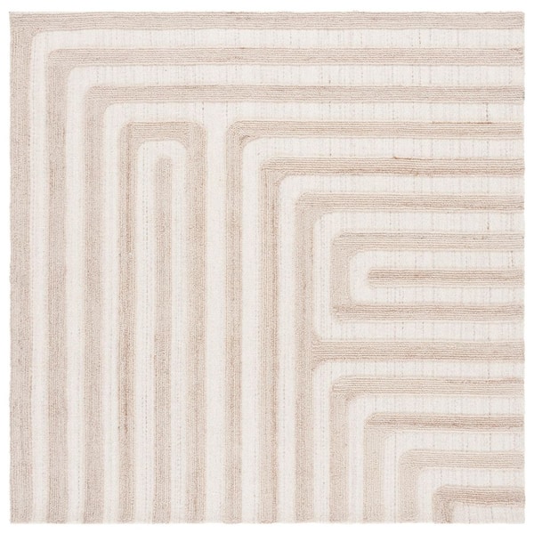 SAFAVIEH Southampton 6 ft. x 6 ft. Beige Geometric Striped Square Area ...