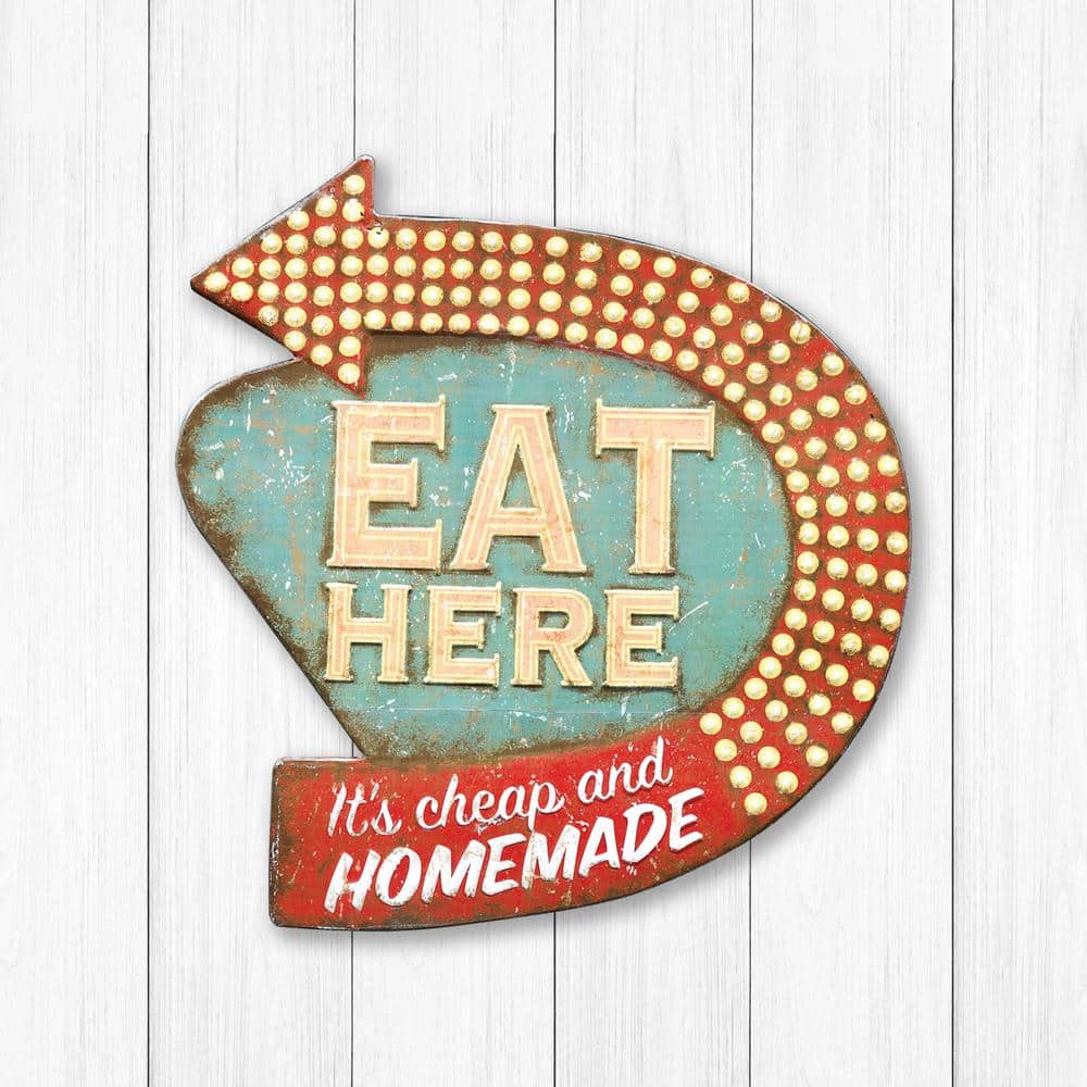 Vintage Multicolor Tin Eat Here Wall Decor Sign