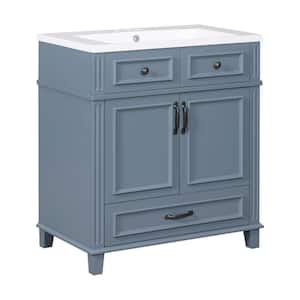 30 in. W x 18 in. D x 34.1 in. H Single Sink Bath Vanity in Blue with White Resin Top and 1-Drawer