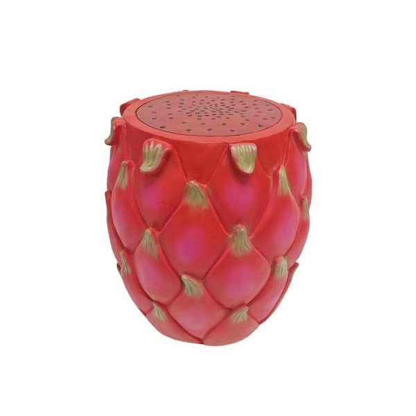 Avex Red Round Resin 13.78 in. H Outdoor/Indoor Art Decor Side Table Dragon Fruit Stool