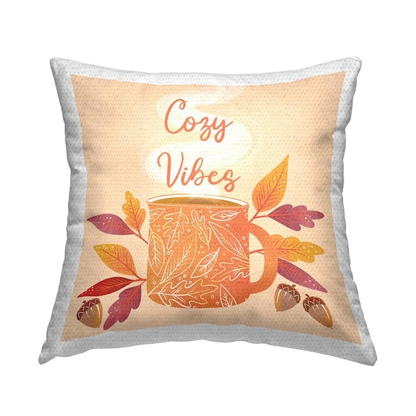 Stupell Industries Cozy Vibes Warm Autumn Coffee Botanicals Orange Square Outdoor Throw Pillow