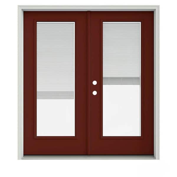 JELD-WEN 72 in. x 80 in. Mesa Red Painted Steel Right-Hand Inswing Full Lite Glass Stationary/Active Patio Door w/Blinds