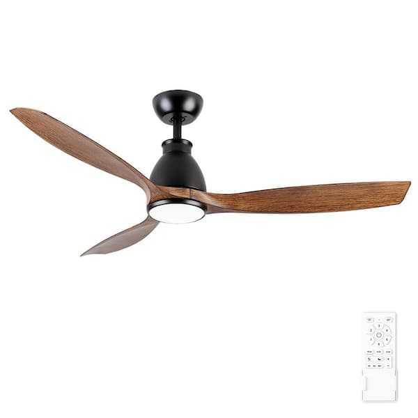 Sevenine Splenda 52 in. Indoor Matte Black Farmhouse Ceiling Fan with Light and ABS Wood Grain Blades