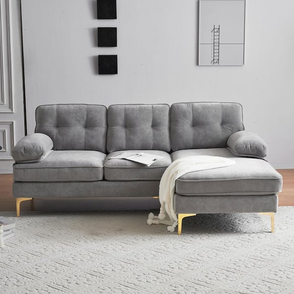82.6 in. Wide Straight Arm Velvet Modern L-Shaped Reclining Sofa in Light Gray