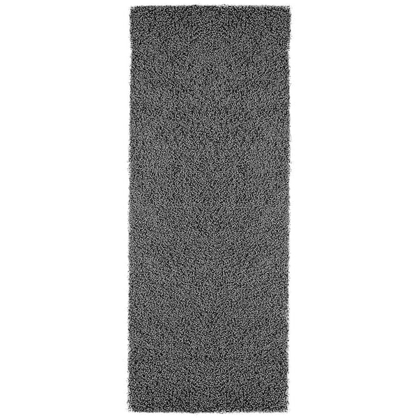 Ottomanson Pure Fuzzy Collection Non-Slip Rubberback Solid Soft Gray 1 ft. 8 in. x 4 ft. 11 in. Indoor Runner Rug