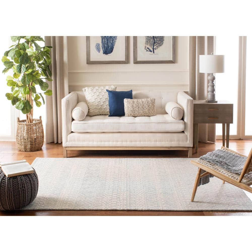 Aqua and Ivory Hand-Tufted Wool Area Rug 9' x 12'