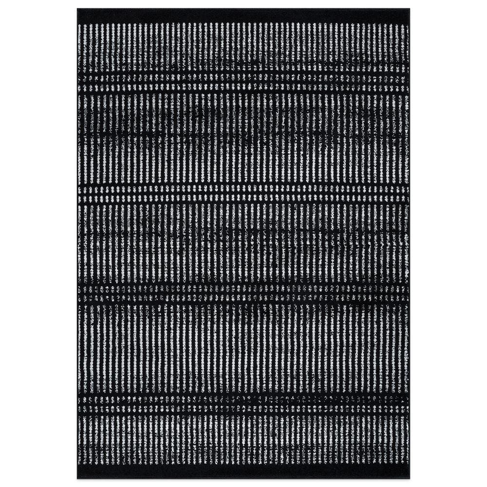 Contemporary Minimalistic Black 7 ft. 10 in. x 10 ft. Stripe Lines Area Rug price history on PriceWatchPro
