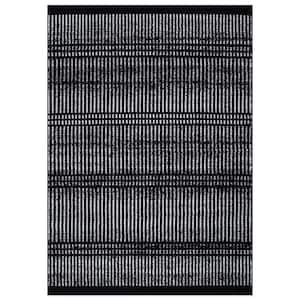 Contemporary Minimalistic Black 7 ft. 10 in. x 10 ft. Stripe Lines Area Rug