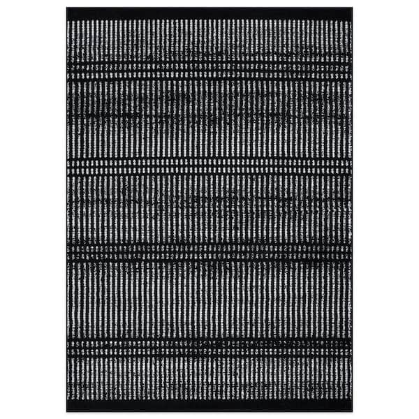 World Rug Gallery Contemporary Minimalistic Black 7 ft. 10 in. x 10 ft. Stripe Lines Area Rug