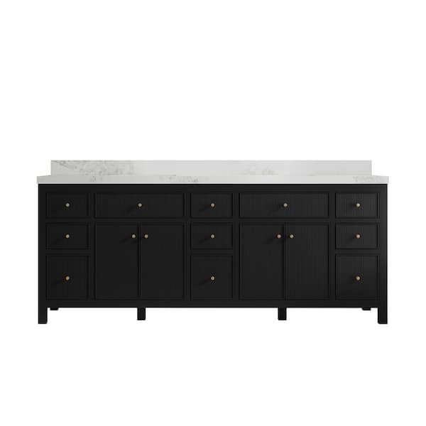 Willow Collections Sonoma 84 in. W x 22 in. D x 36 in. H Double Sink Bath Vanity in Black with 2 in Calacatta Nuvo Top
