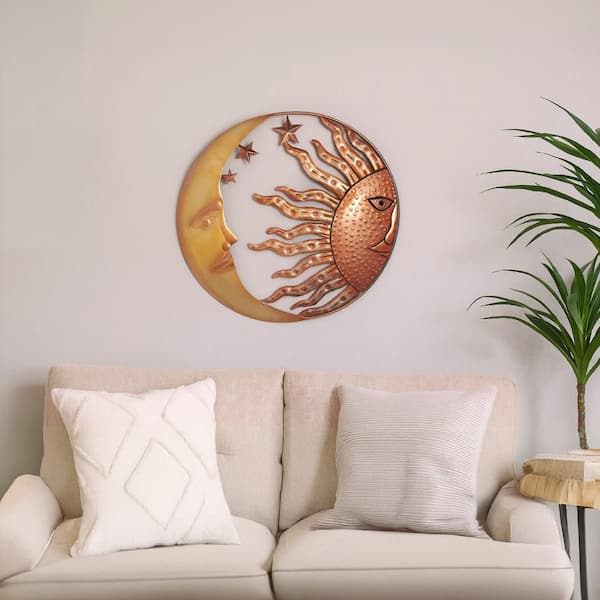 Benjara Celestial Metal Sun Moon Wall Decor BM05395 - The Home Depot
