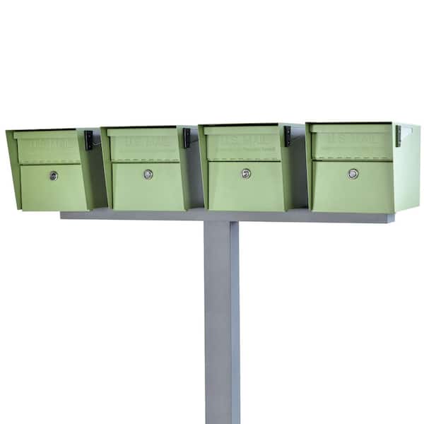Mail Manager X4 Locking Mailbox Combo Kit w/ Granite In-Ground Post, Sage Green, 4 Way Multi Mount High Security Cluster