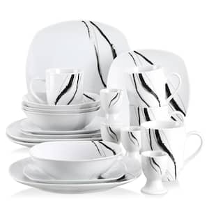Teresa 20-Piece Casual Ivory White with Black Line Pattern Porcelain Dinnerware Set (Service for 4)