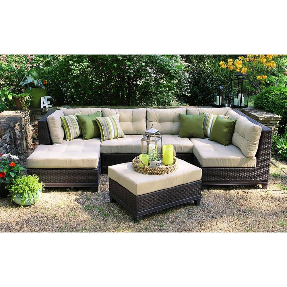 Ae Outdoor Hillborough 4 Piece All Weather Wicker Patio Sectional With Sunbrella Fabric Sec05 The Home Depot