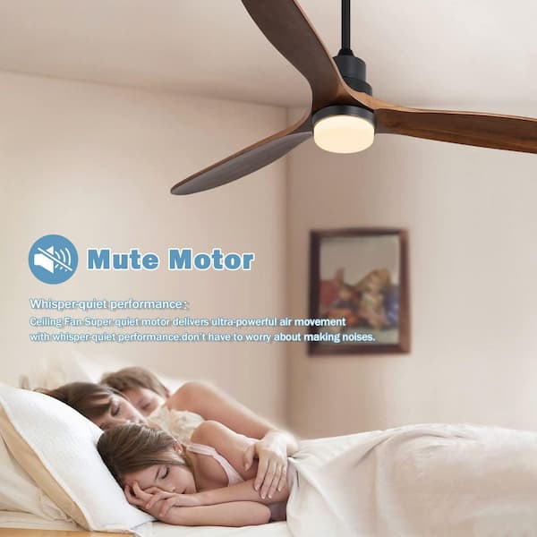 60 in. Ceiling Fan with Integrated LED 3 Carved Wood Fan Blade Noiseless Reversible Motor Remote Control