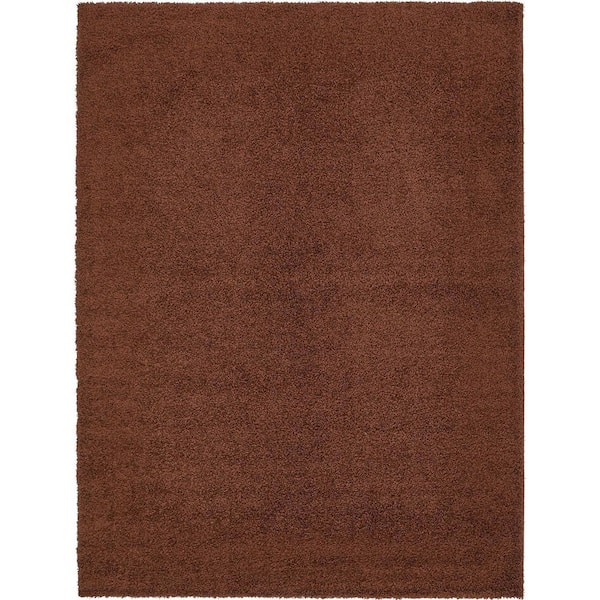 Unique Loom Solid Shag Chocolate Brown 9 ft. x 12 ft. Area Rug