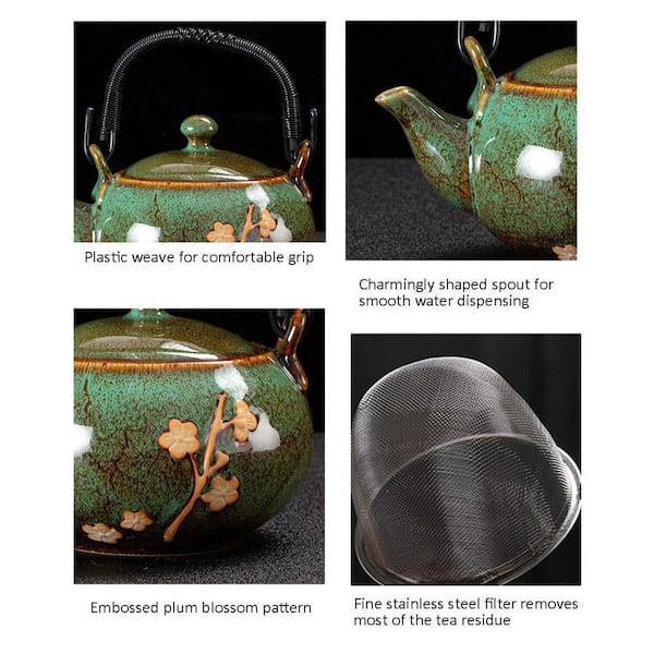 JFVKAF Japanese Tea Set Kiln-Formed Ceramic with Plum Blossom