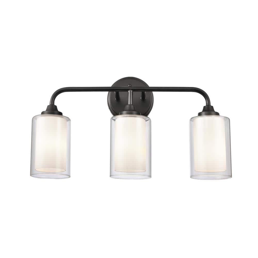 Fairbank 19.88 in. 3-Light Matte Black, White & Clear Vanity Light with White Glass Shade price history on PriceWatchPro