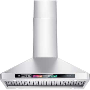 30 in. W Ducted/Ductless Convertible Stainless Steel Wall Mounted Range Hood in Silver with Voice/Gesture/Touch Control