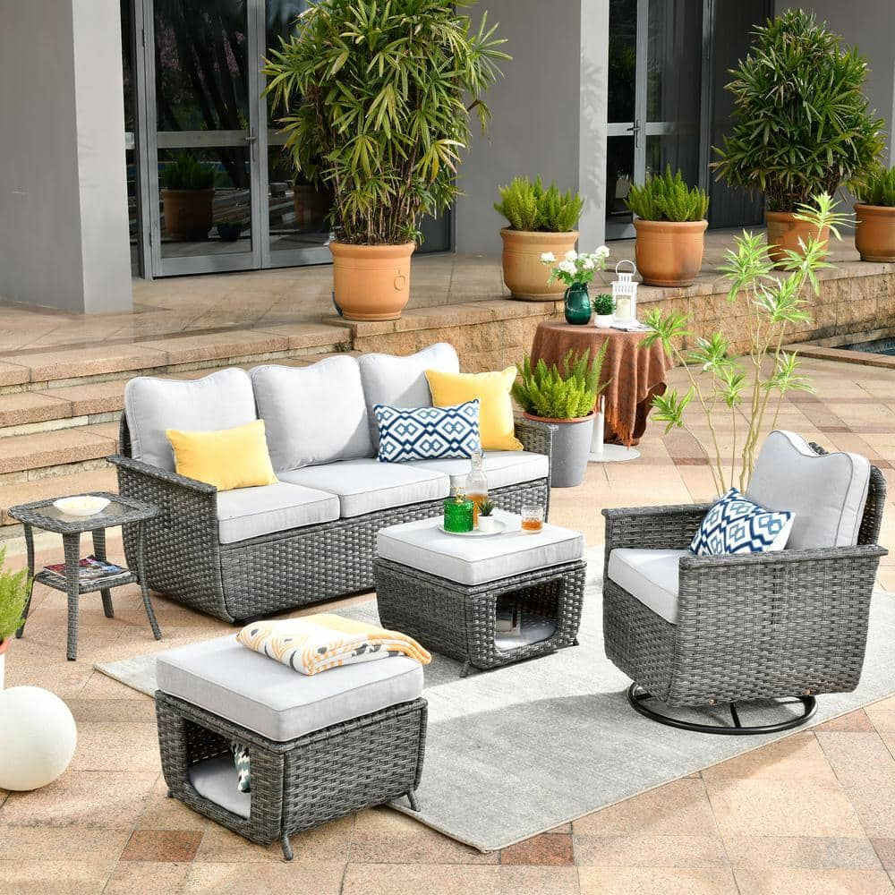 OVIOS Fortune Dark Gray 5-Piece Wicker Outdoor Patio Conversation Set ...