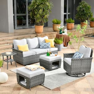 Fortune Dark Gray 5-Piece Wicker Outdoor Patio Conversation Set with Gray Cushions and Swivel Chairs