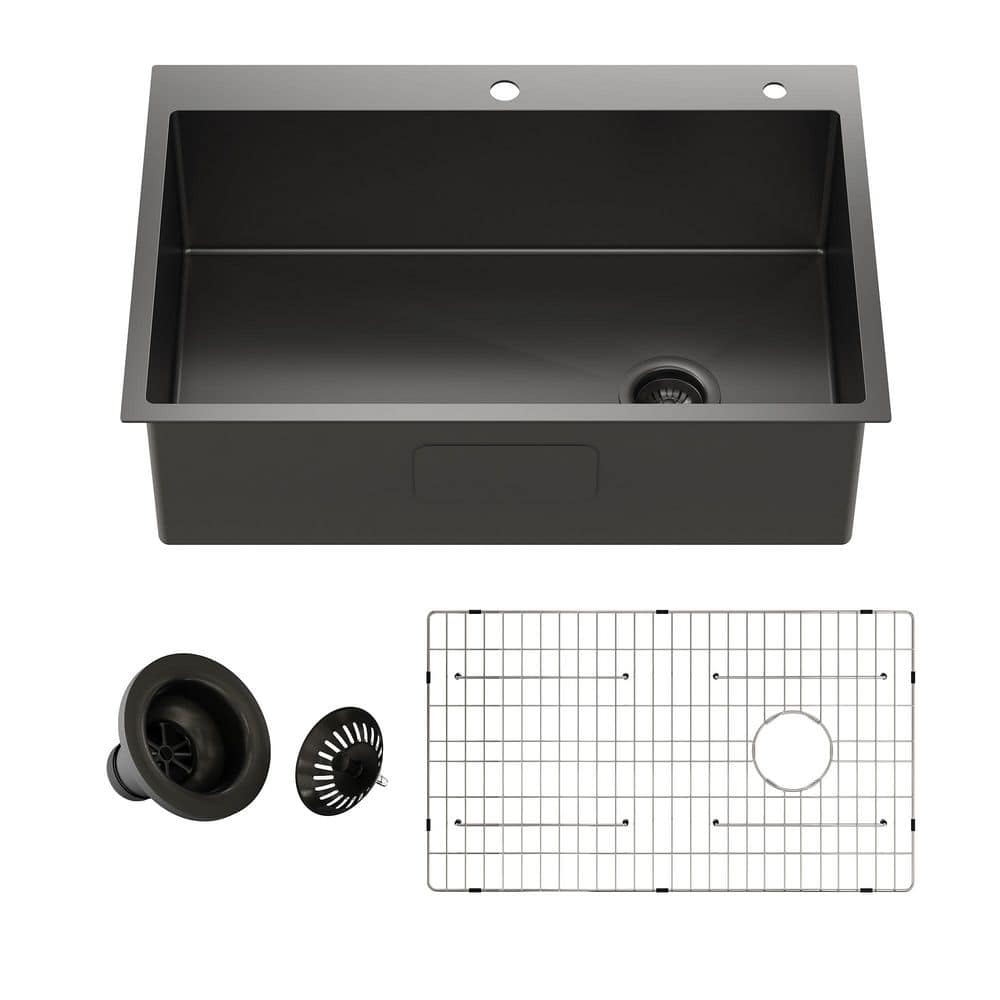 33" Gunmetal Black Stainless Steel Farmhouse Kitchen Sink