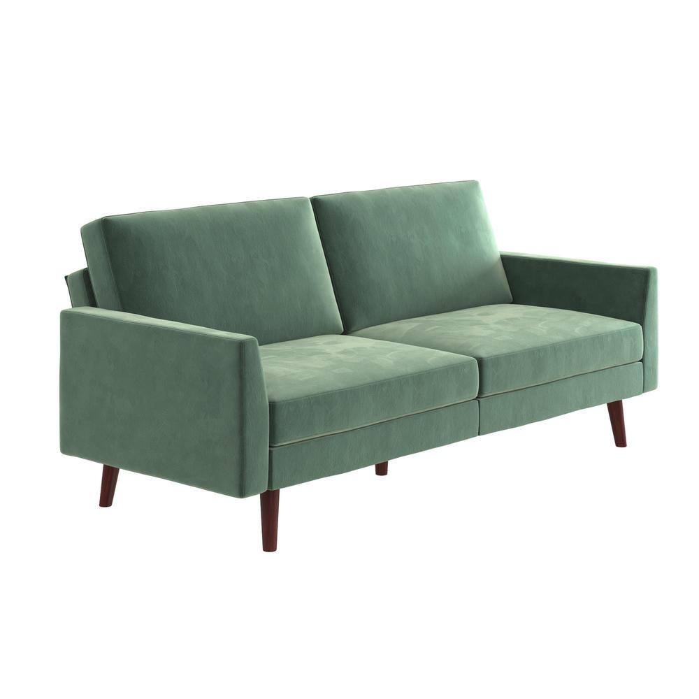 DHP Jena Light Teal Velvet Futon with Coil DE02324 The Home Depot