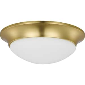 Etched Glass 14 in. Close-to-Ceiling Satin Brass 2-Light Semi-Flush Mount