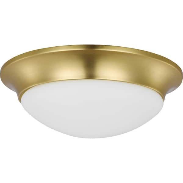 Progress Lighting Etched Glass 14 in. Close-to-Ceiling Satin Brass 2-Light Semi-Flush Mount