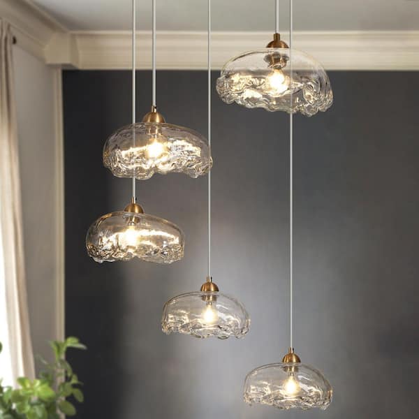 Ranunculus 5-Light Plating Brass Cluster Chandelier with Clear Glass Shades and No Bulb Included