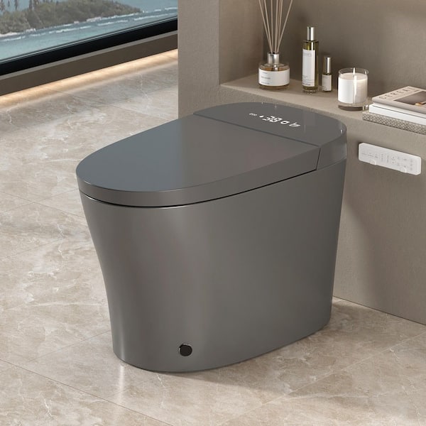 Elongated Smart Bidet Toilet 1.28 GPF in Matte Grey with Automatic Flush, Heated Seat, Multiple Wash Modes, LED Display