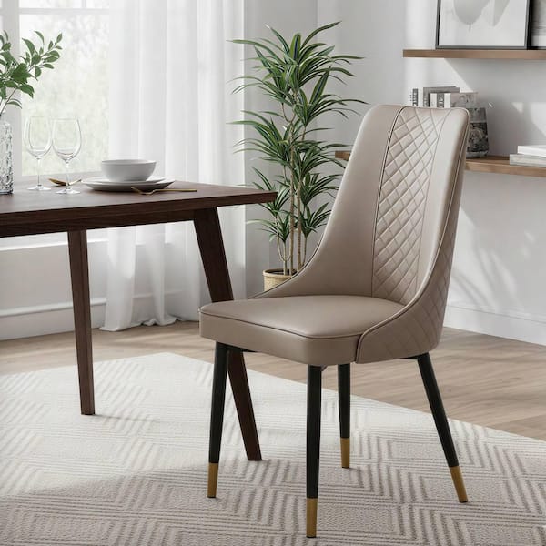 Allure Taupe Modern Dining Chairs Leather Seat and Back Solid Oak Wood Legs Contemporary Side Chairs