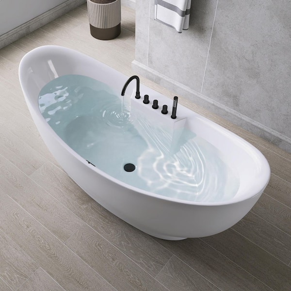 71 in. x 30.5 in. Acrylic Flatbottom Freestanding Air Bathtub in White with Faucets