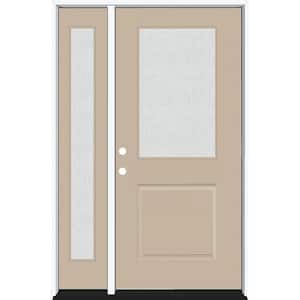 Legacy 51 in. W x 80 in. 1/2 Lite Rain Glass RHIS Primed Sandstone Finish Fiberglass Prehung Front Door with 12 in. SL
