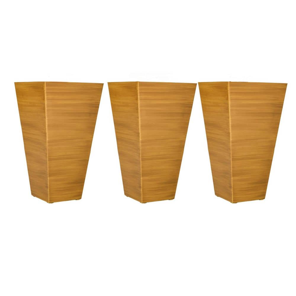 New Large 15.75 in. W Tan Polypropylene Tapered Brown Planter Pots with Drainage Holes and Wood Grain Look (3-Pack) price history on PriceWatchPro