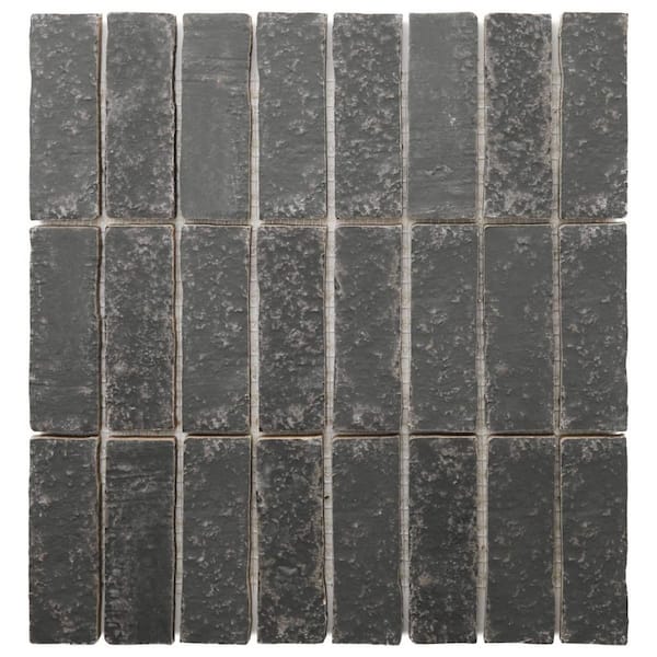 Creston Charcoal Gray 4 in. x 0.39 in. Stacked Matte Porcelain Mosaic Floor and Wall Tile Sample