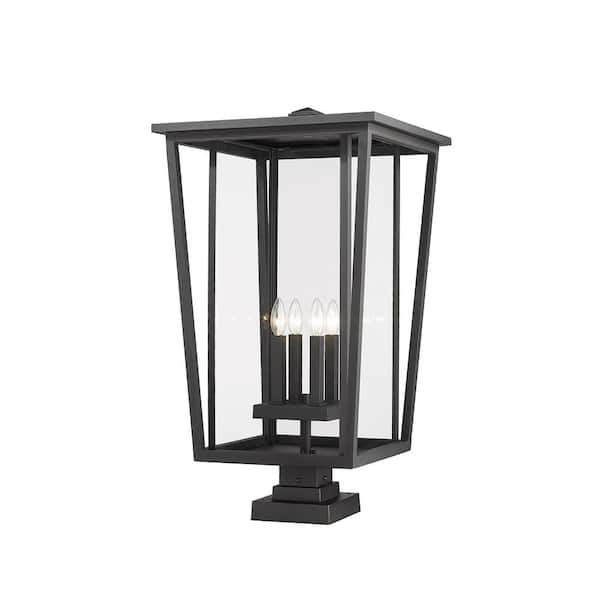 Unbranded Seoul 32 in 4 Light Black Aluminum Hardwired Outdoor Weather Resistant Pier Mount Light with No Bulb Included
