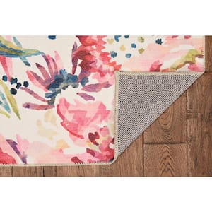Washable Janelle Raspberry/Ivory 2 ft. x 3 ft. Rectangle Abstract Area Rug