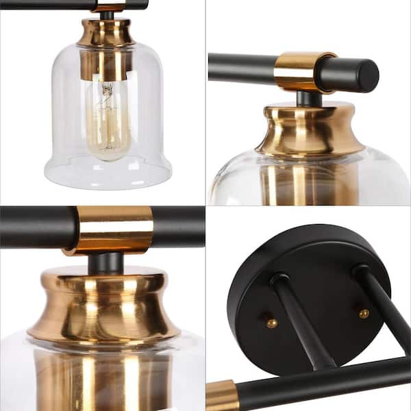 LNC Modern 4-Light Black and Plated Brass Vanity Light Damp Wall Light with  Bell-Shaped Clear Glass Shades for Bathroom L77FJRB93W4Q9C - The Home Depot