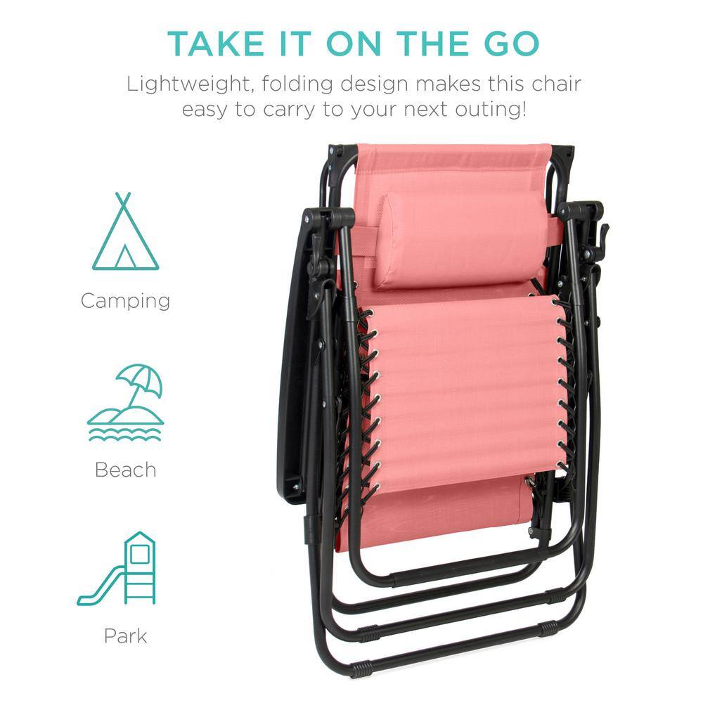 Pink Steel Zero Gravity Outdoor Lounge Chair with Canopy Shade